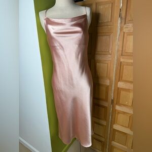 Birdy Grey Lisa Shiny Satin Midi Dress Pink Rose Gold‎ Size Medium